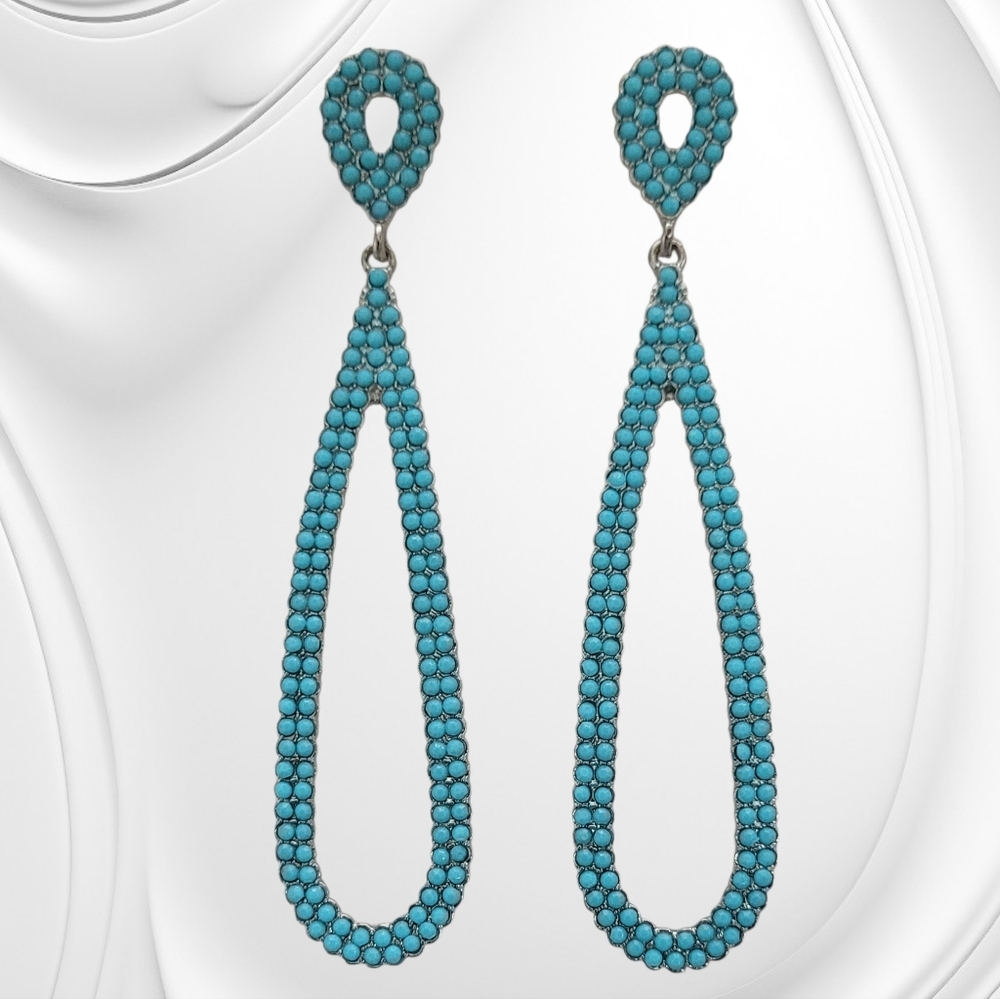 Elegant Long Turquoise Teardrop Earrings New